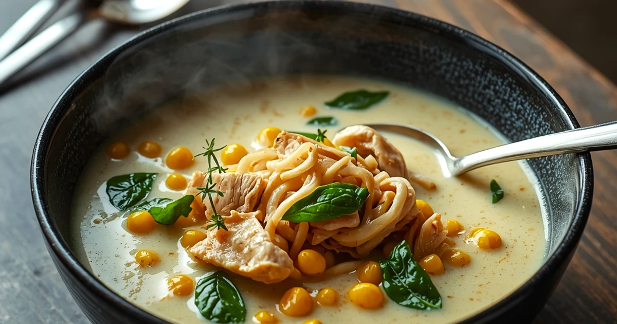 Soupe réconfortante de poulet au maïs doux et petites pâtes