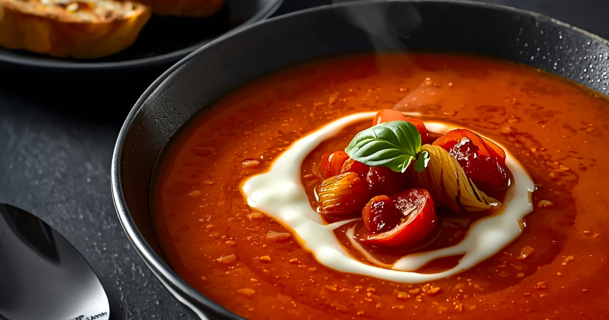 Soupe rustique de tomates rôties au four et ail confit