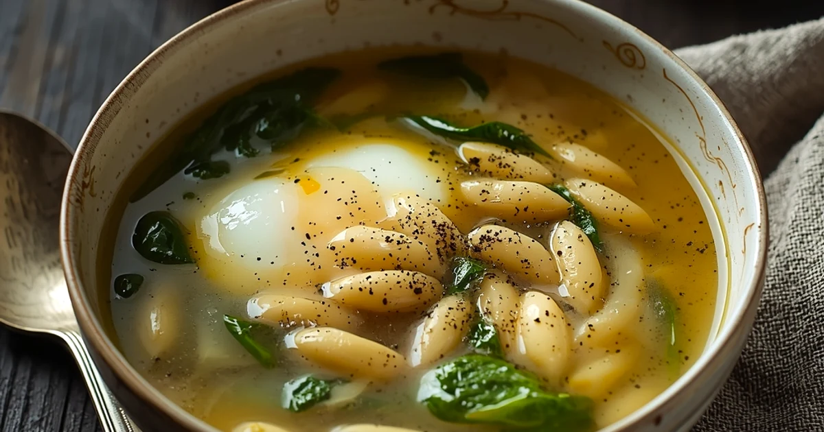 Soupe stracciatella italienne aux pâtes orzo et épinards frais