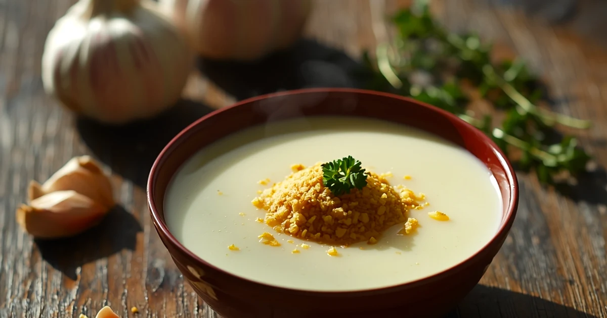 Soupe veloutée aux 50 gousses d'ail doux et croutons dorés