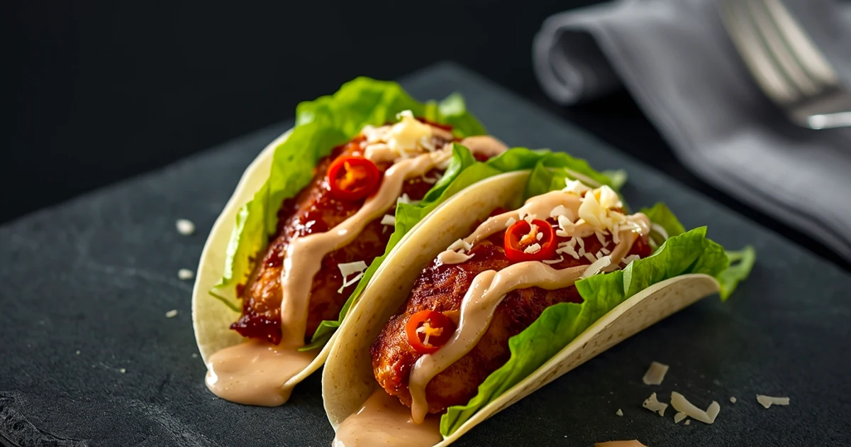 Tacos de poulet écrasé façon salade César croustillante