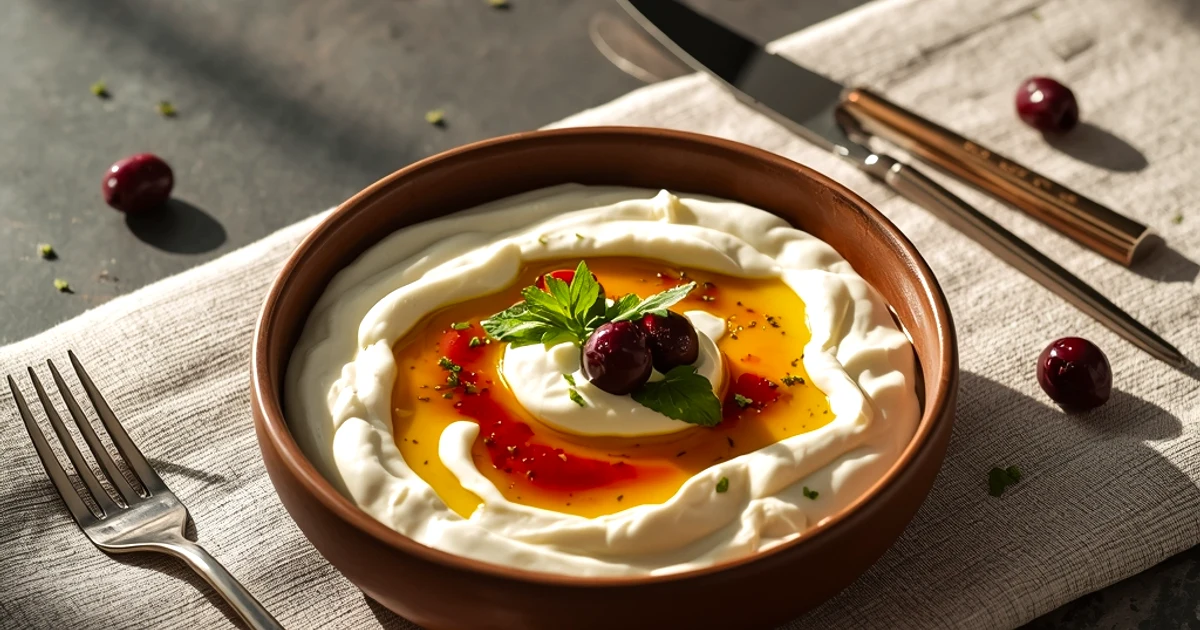 Trempette crémeuse de chèvre fouetté aux olives et herbes fraîches