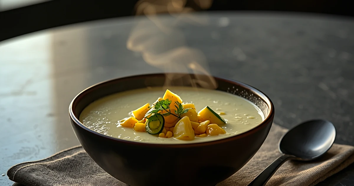 Velouté onctueux de courgettes et maïs doux aux légumes d'été